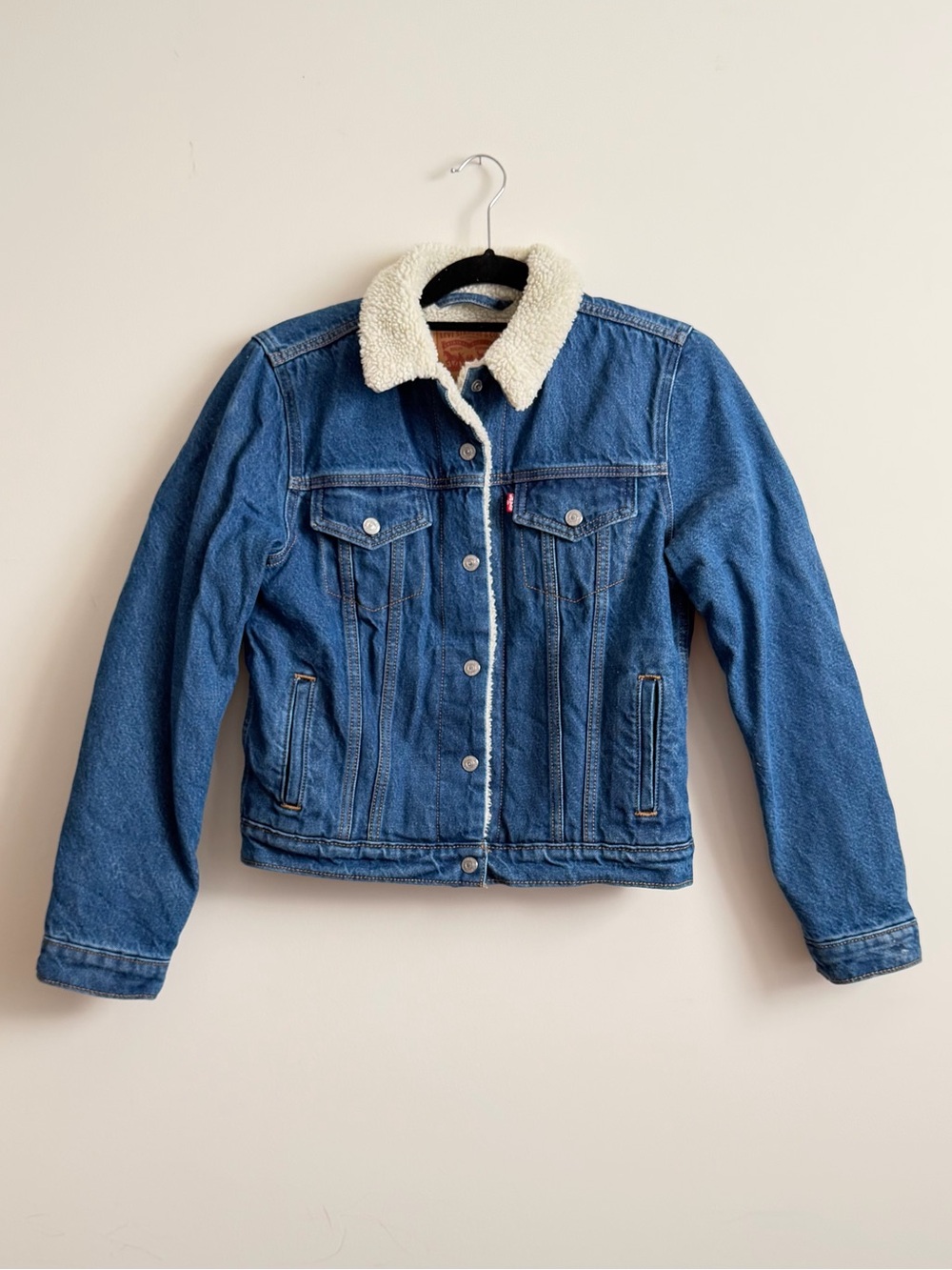 Levi's 90s sherpa lined denim trucker jacket blue size small #36136-0037